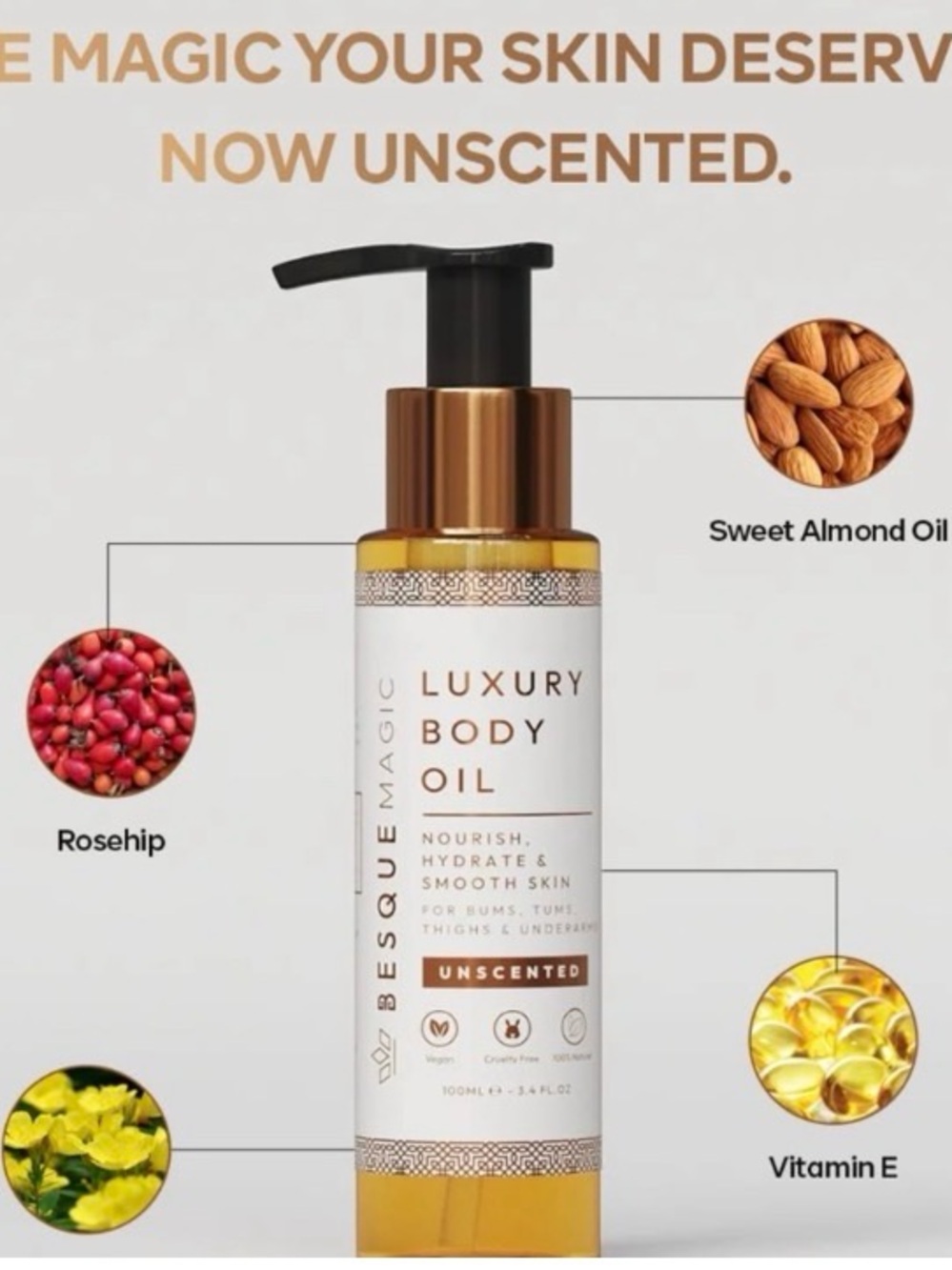 2 Besque Magic Luxury Body Oil, Unscented 100ml (3.4Fl oz.) NEW. - Picture 6 of 7
